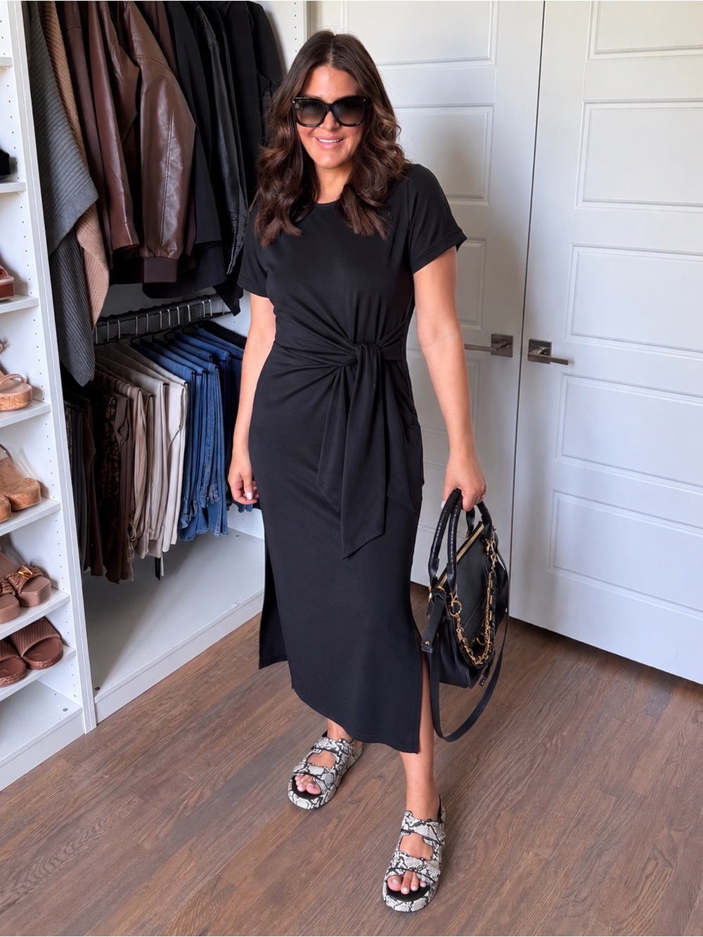 ANRABESS Maxi Tshirt Dress Tie Waist